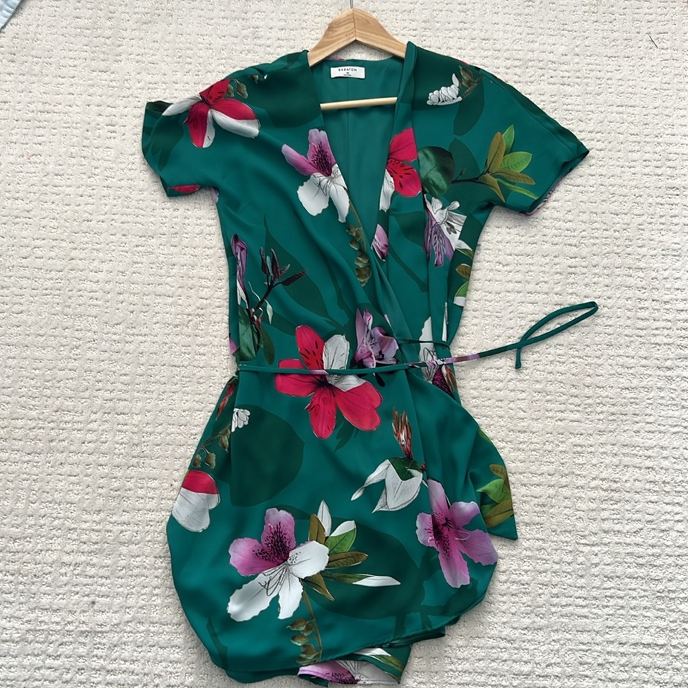 Aritzia Babaton Wallace Floral Green Wrap Dress - Picture 3 of 12